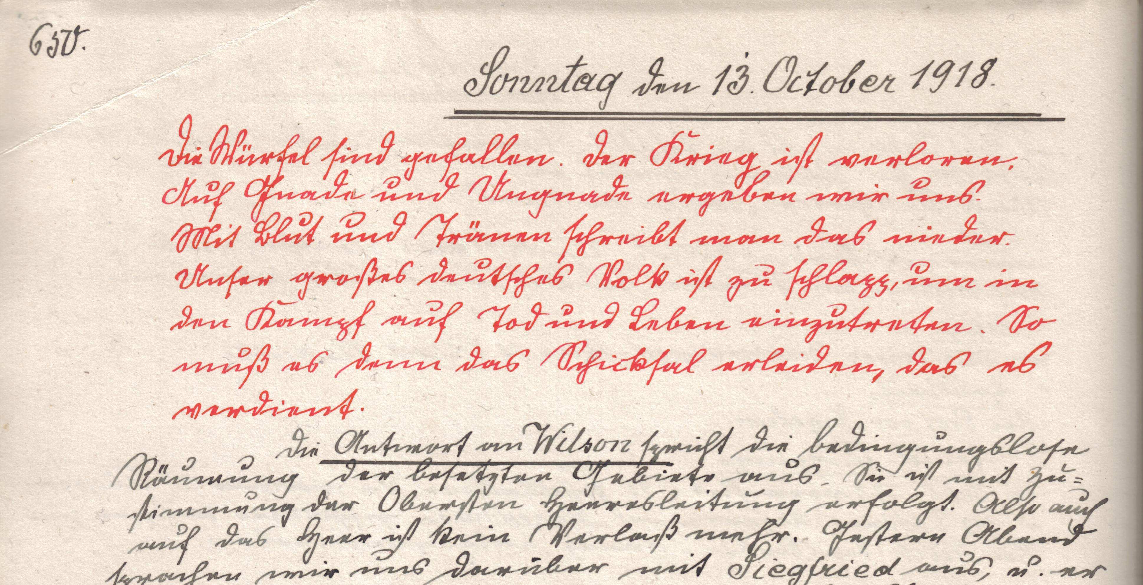 Seite aus dem Original-Tagebuch, 1918