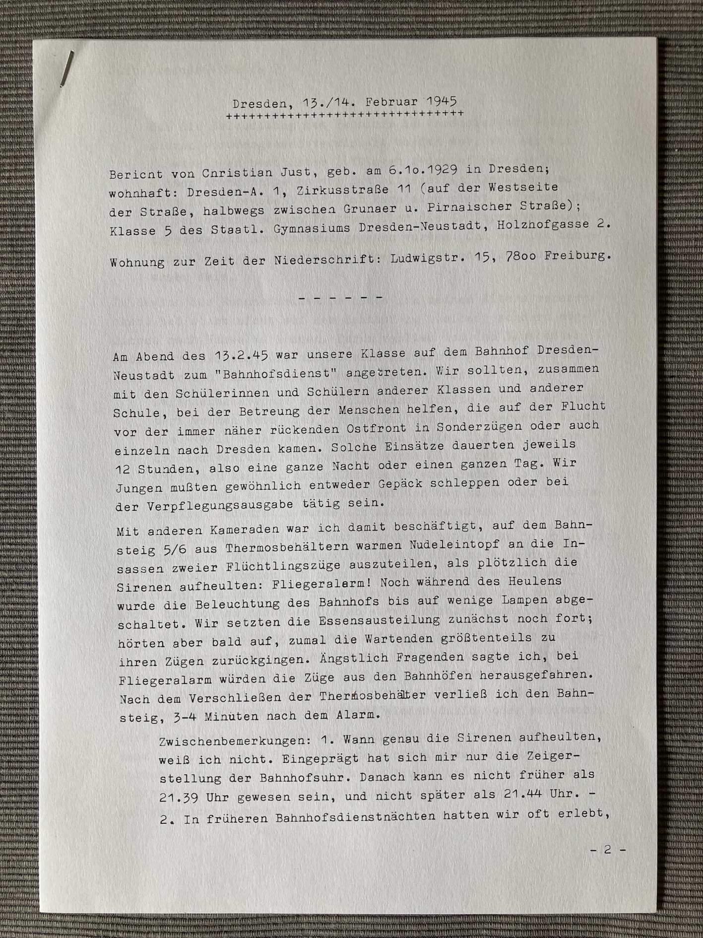 Bericht von Christian Just, 1981