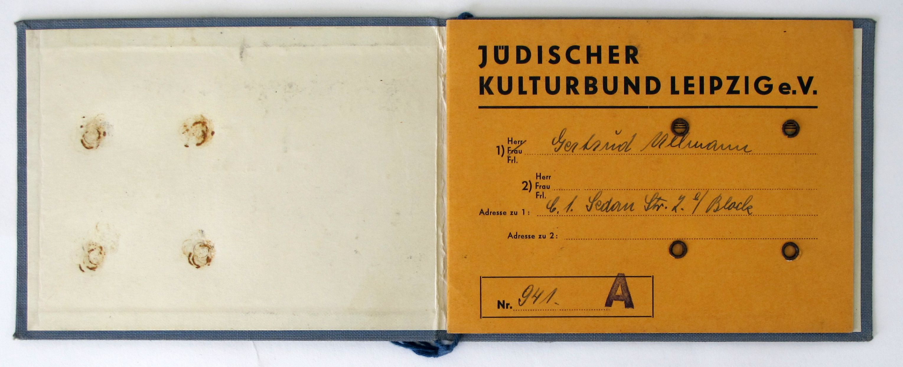 Mitgliedskarte des Jüdischen Kulturbundes Leipzig, 1938
