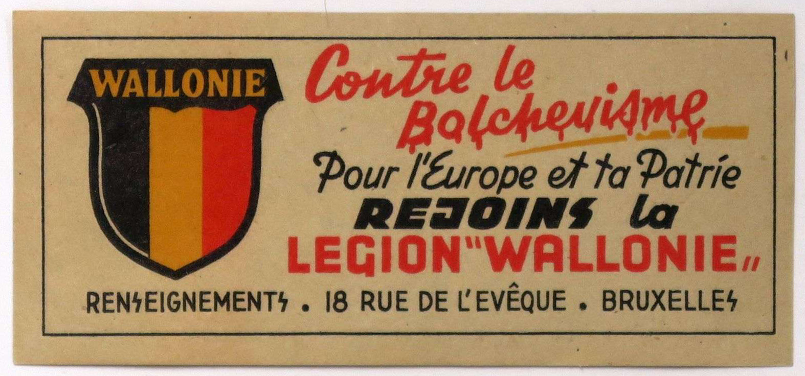 Aufkleber der belgischen SS-Legion "Wallonie", um 1944