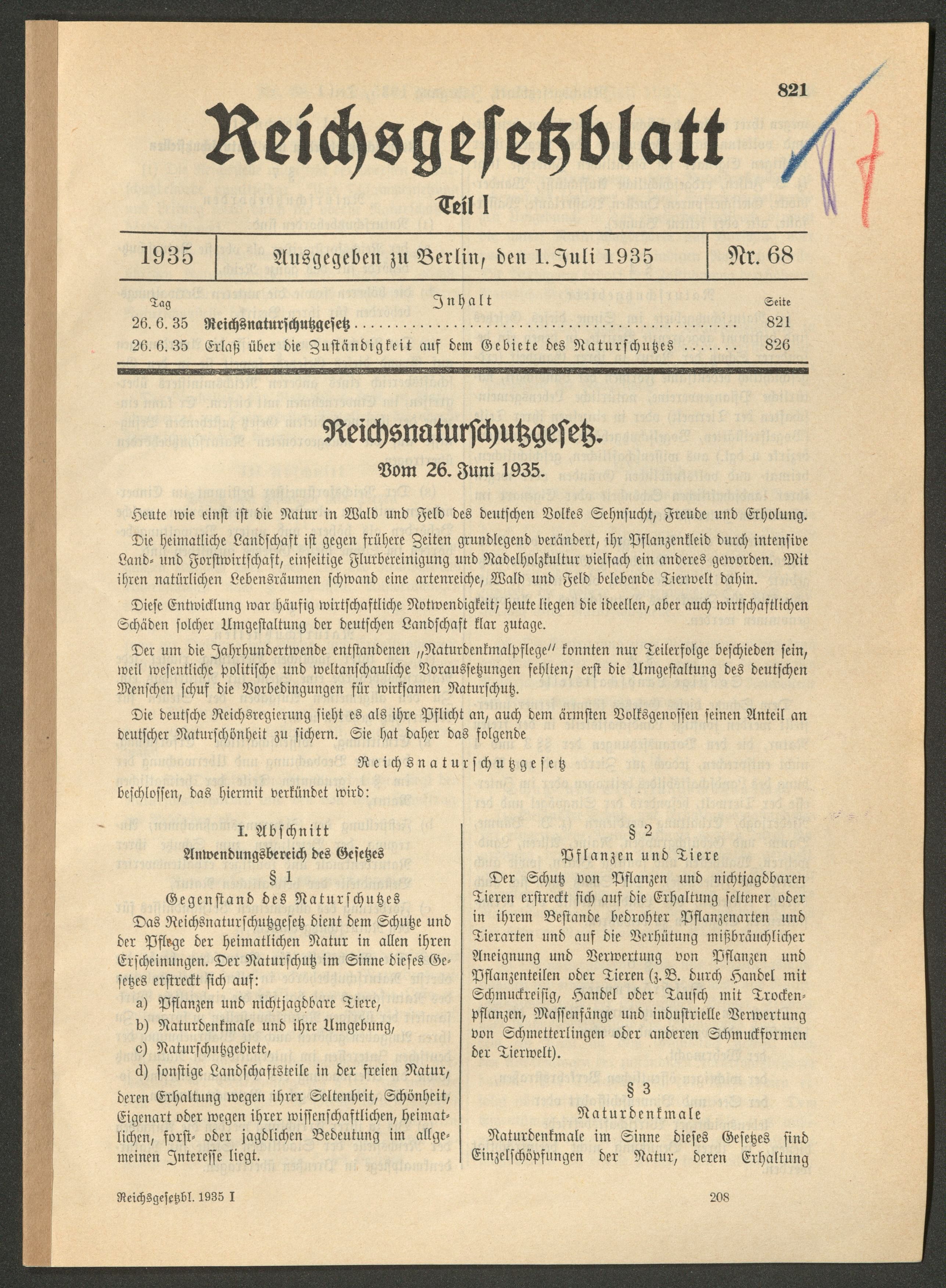Schriftgut: Reichsnaturschutzgesetz, 1935