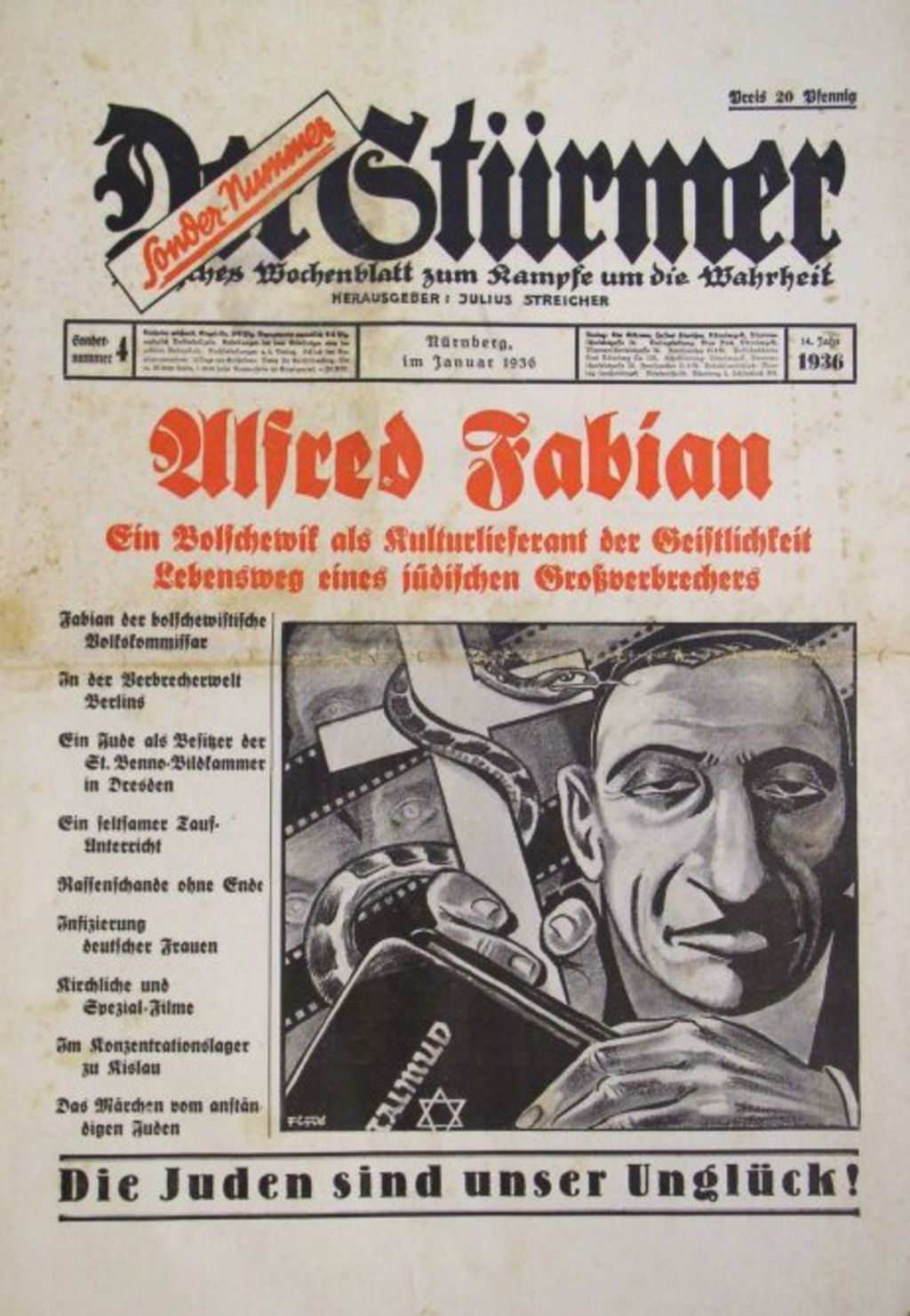 Ausgabe der antisemitischen Zeitung "Der Stürmer", 1936
