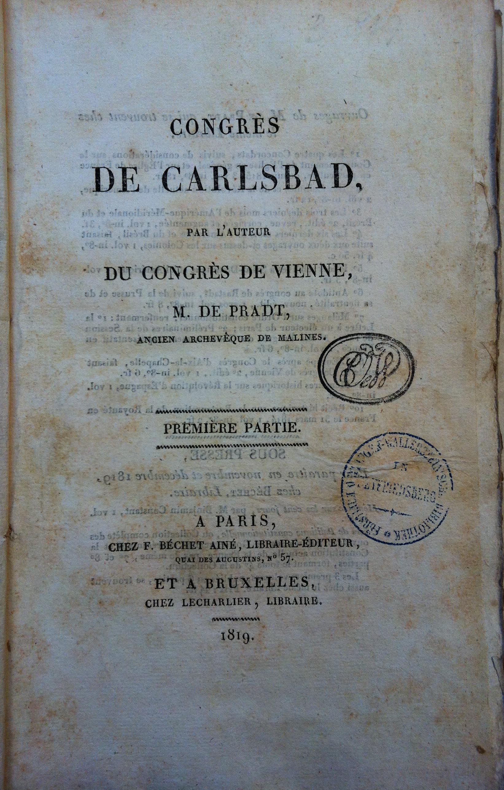 [Druckgut: Bericht über den Karlsbader Kongress vom August 1819]